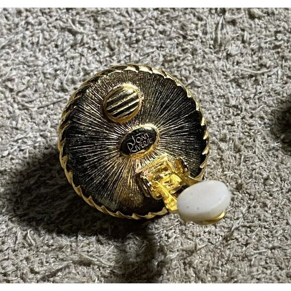 Vintage Joan Rivers Goldtone Clip-On Earrings Crystals & Green Translucent Stone - Picture 7 of 9